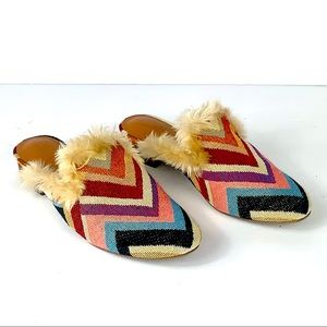 Bibiana Faux Fur Lined Mules Rainbow Pattern